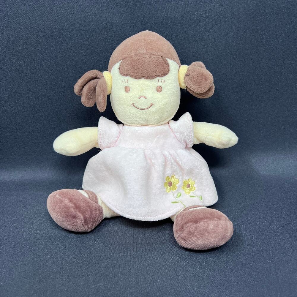 Dandelion Plush Baby Doll Brunette Brown Hair‎ Pigtails Organic Cotton 10" Lovey